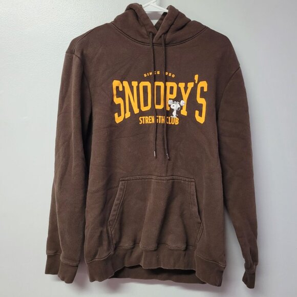 H&M Peanuts Snoopy Hoodie Brown Adult Small Mens Gym Strength Club Weights Gift - Picture 10 of 10